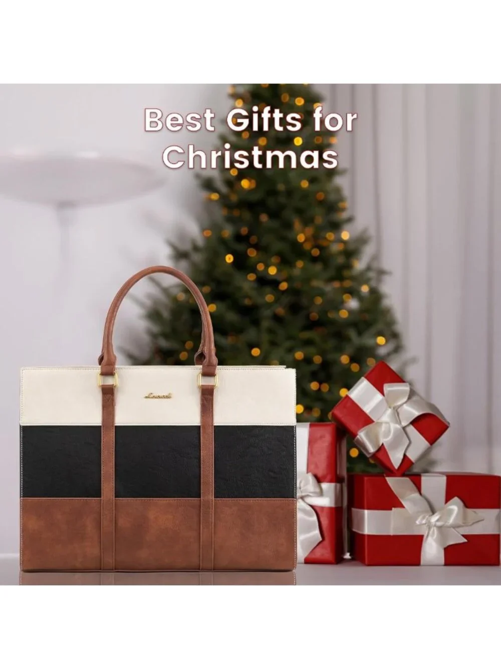 Stylish Vintage Leather Laptop Tote Bag for Women, 15.6